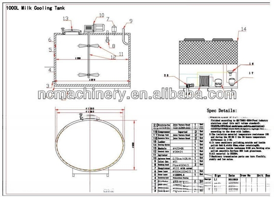 Tanque de refrigeración de leche de 4000-5000L de capacidad Equipado con compresor Copeland